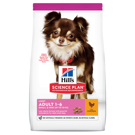 Hill's Science Plan Light Small&Mini с пилешко - Пълноценна суха храна за по-слабо активни кучета в зряла възраст от малките породи