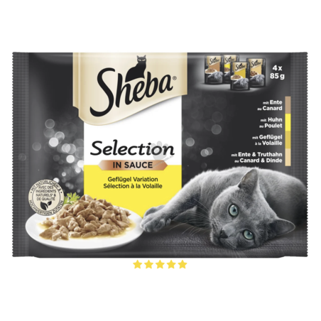Sheba Selection in sauce - четири броя паучове микс / пиле, пуешко, патешко, птиче / 4 x 85 грама