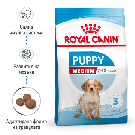 ROYAL CANIN® SHN MEDIUM PUPPY  за подрастващи кучета от средни породи (тегло в зряла възраст от 11 до 25 кг) - до 12 месеца