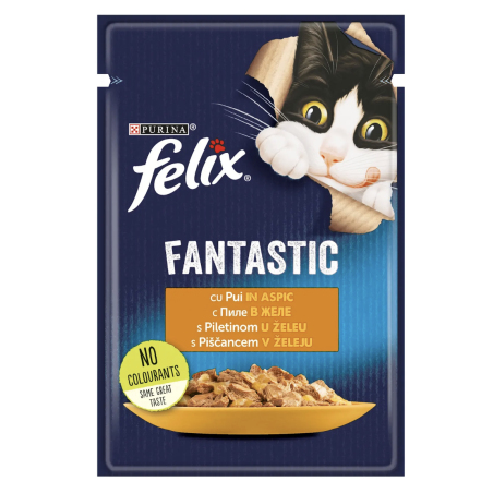 PURINA® FELIX® Fantastic за котки в зряла възраст, с Пиле в желе, Мокра храна, Пауч, 85 гр