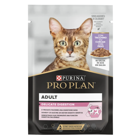 PURINA® PRO PLAN® DELICATE, за котки в зряла възраст, с пуйка, пауч, 85 гр