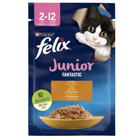 PURINA® FELIX® Fantastic JUNIOR за малки котенца с Пиле в желе, Мокра храна, Пауч, 85 гр