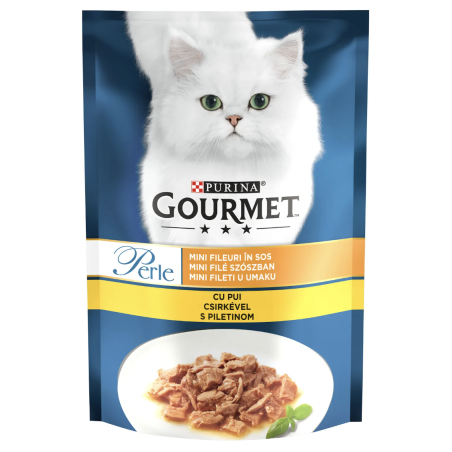 PURINA® GOURMET®  Perle Котки в зряла възраст, Печено месо в Сос, Пиле, Мокра храна, пауч, 85 гр