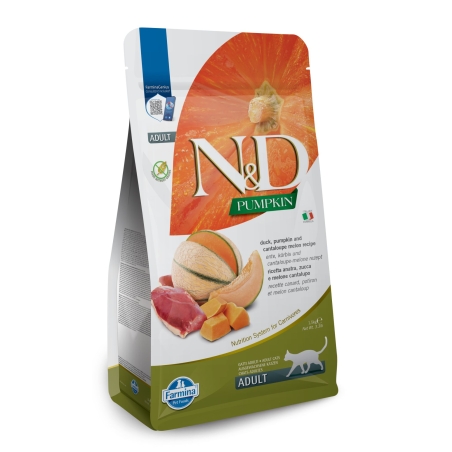 N&D Adult Cat Pumpkin Duck & Cantaloupe – суха храна за котки без зърнени култури, с патешко, тиква и пъпеш