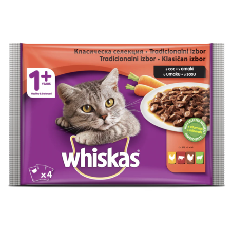 Whiskas Pouch Meat Mix - месни ястия в сос грейви - 12х85 гр