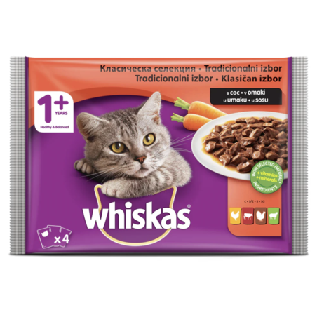 Whiskas Pouch Meat Mix - месни ястия в сос грейви - 4х85 гр