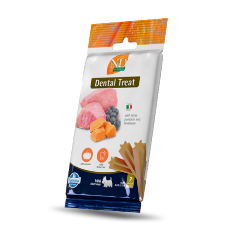 N&D Pumpkin Dental Care Treat Lamb and Blueberry Mini – Дентални стикове за кучета от мини породи с агнешко, тиква и боровинки