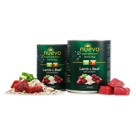 Nuevo Senior Dog Lamb and Beef with oat flakes - за възрастни кучета с агне, говеждо и овесени ядки - консервирана храна, 800 гр