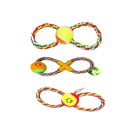 Играчка за куче – въже тип осморка с топка, 28 см