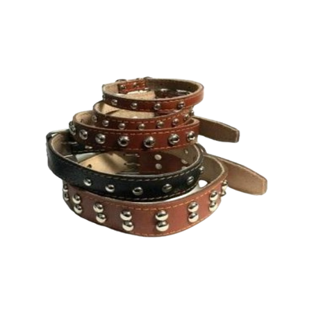 Нашийник от естествена кожа с капси - пет размера