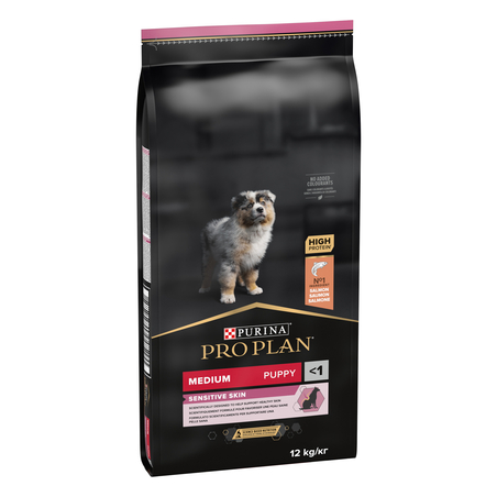 PURINA® PRO PLAN® Dog Medium Puppy SENSITIVE SKIN за малки кученца от средни породи с чувствителна кожа, суха храна, Iс високо съдържание на сьомга