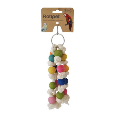 Играчка за папагали – плетени въжета с дървени мъниста, 5 × 22 см
