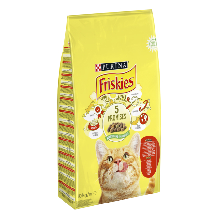 PURINA®FRISKIES®  за котки в зряла възраст, Говеждо и Зеленчуци, суха храна, 10 кг