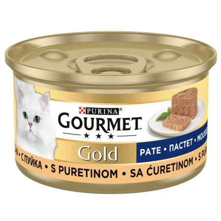 PURINA® GOURMET®  Gold Котки в зряла възраст, Пастет, Пуйка, Мокра храна, Консерва, 85 гр