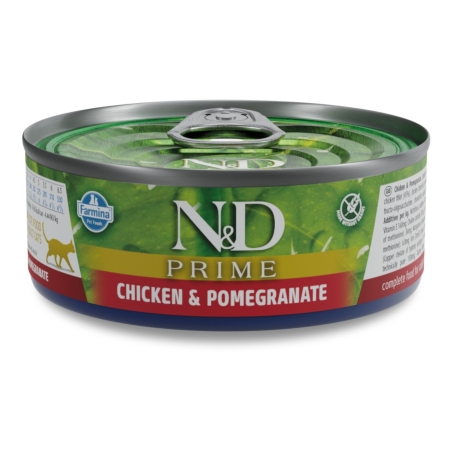 N&D Prime Chicken & Pomegranate Kitten – мокра храна без зърнени култури за подрастващи котенца до 1 година, с пилешко и нар, консерва