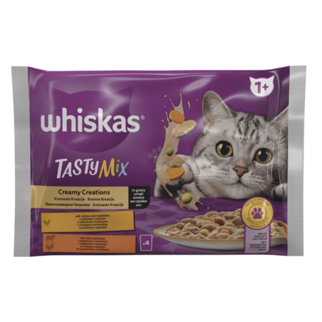 Whiskas Tasty Mix - пауч с пилешко и зеленчуци и с агнешко и пуешко 4х85гр