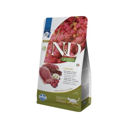 N&D Quinoa Urinary with Duck & Cranberry , Cat Adult – суха храна без зърнени култури за здрав уринарен тракт, за котки над 1 година, с патешко, киноа, червена боровинка и лайка