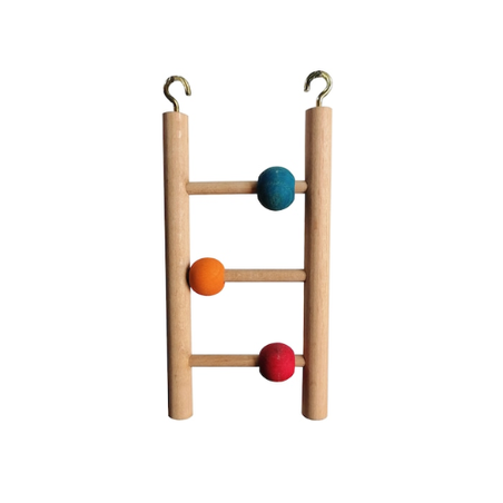 Стълбичка за папагали – 3 стъпала, дърво с боядисани мъниста, 7,5 x 16 см