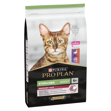 PURINA® PRO PLAN® STERILISED, за кастрирани котки в зряла възраст, с Патица и Дроб, суха храна