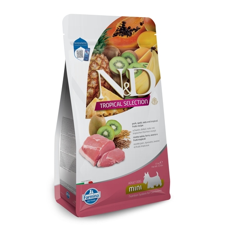 N&D Tropical Selection Dog Adult MINI Pork and Tropical fruits – суха храна за кучета над 1 година от дребни породи, със свинско, спелта, овес и тропически плодове