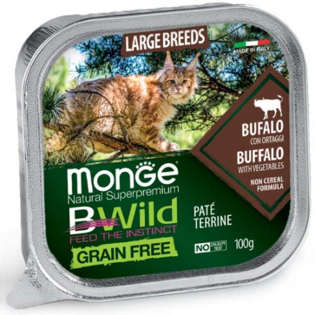 Monge Natural Superpremium BWild Grain Free All Life Stage Large Breeds Cat Buffalo with vegetables – Pate terrine, биволско със зеленчуци
