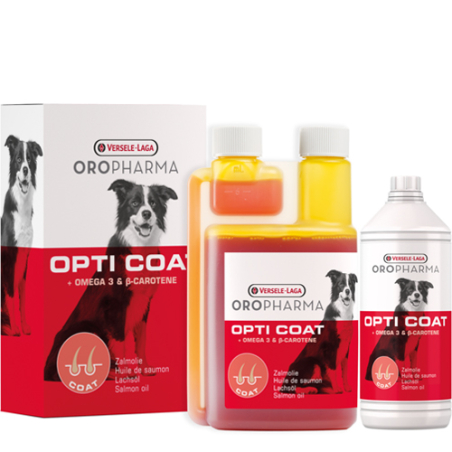 Opti Coat – хранителна добавка с високо съдържание на сьомгово масло и В-каротин за лъскава козина и здрава кожа