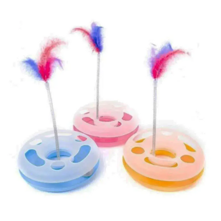 Забавна играчка за котка – пластмасов кръг с мишка и топче, 25 см