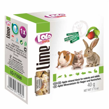 Минерално блокче с ябълка LOLO PETS за гризачи, 40 гр
