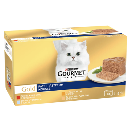 PURINA® GOURMET® Gold за котки в зряла възраст, Пастет, Асортимент, Мокра храна, Картонена кутия, 4х85 гр