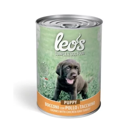 Leos Puppy Chicken and Turkey – консерва хапки в сос с пилешко и пуешко за подрастващи, 415 гр