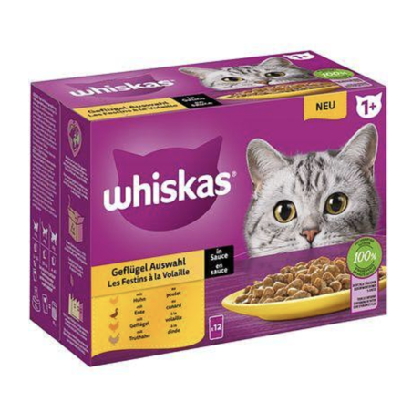 WHISKAS Пауч Птичи ястия в желе - паучове за котки над 1 година., 4х85 гр