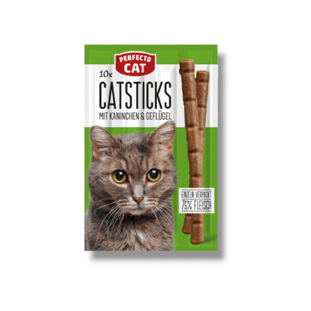 Perfecto Cat Sticks със заешко и пилешко – 10 бр. вкусни лакомства за котки, 70 гр