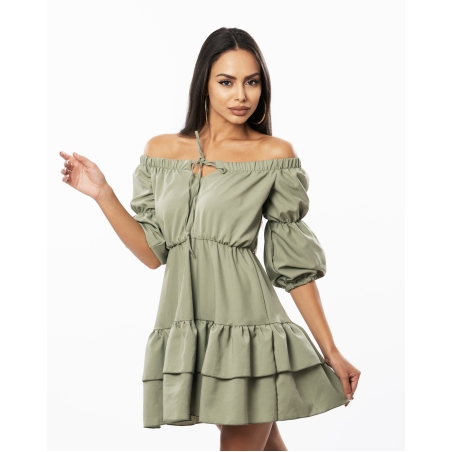 Ефирна къса рокля – Маслиново зелено