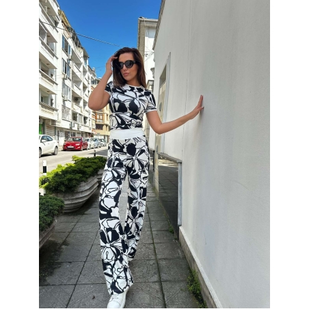 Ежедневен сет от 2 части — Флорален черно-бял принт