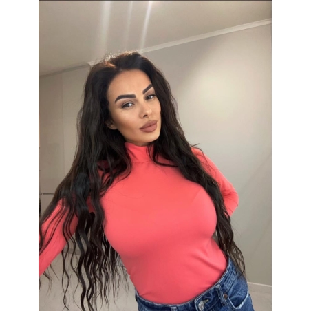 Блуза с висока яка - Корал