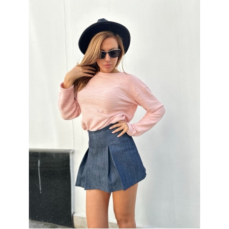 Дънкова къса пола с ефектни плисета