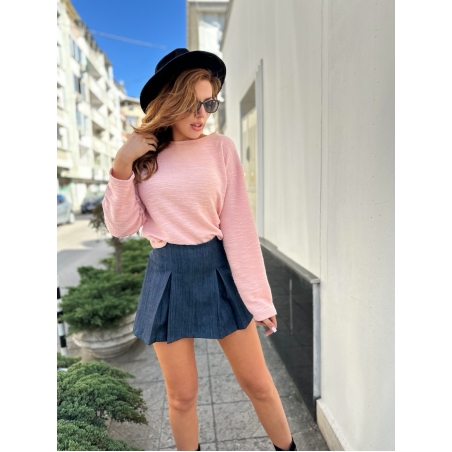 Блуза с дълъг ръкав от букле – Розова