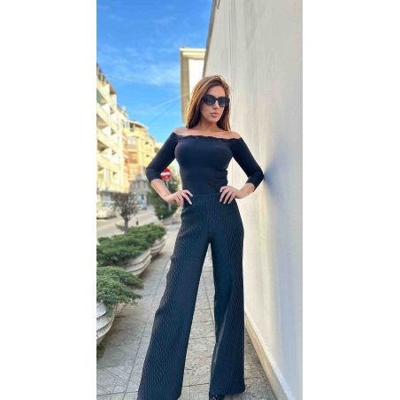 Елегантен панталон с релефна текстура – Черен