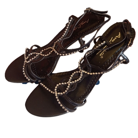 SparkleStep Black–Черни сандали  с камъчета ;Блясък;37№38№39№40№