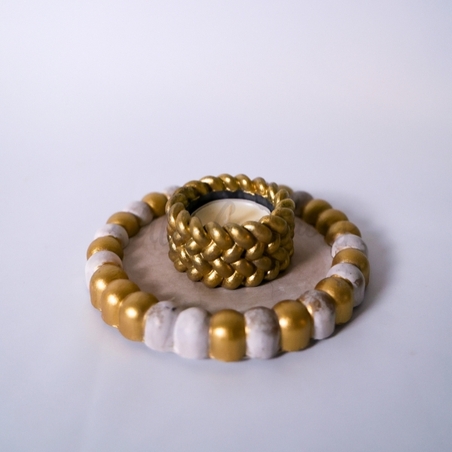 Комплект свещник с кръгла бъбъл поставка от еко смола | Ръчна изработка