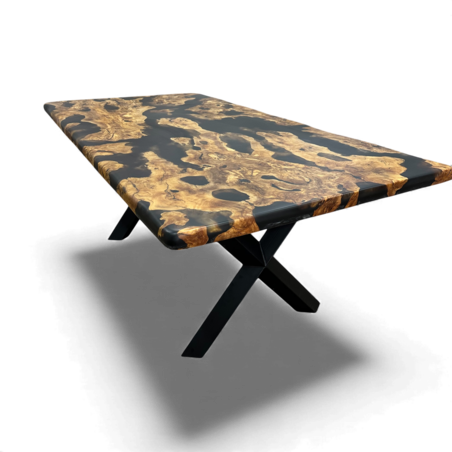 Дизайнерска маса от масивно зехтиново дърво с епоксидна смола и черен пигмент – LogeniWood