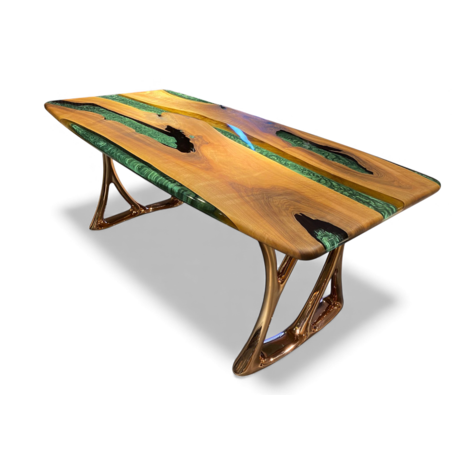 Ръчно изработена маса от масивно дърво и епоксидна смола – Зелен речен ефект