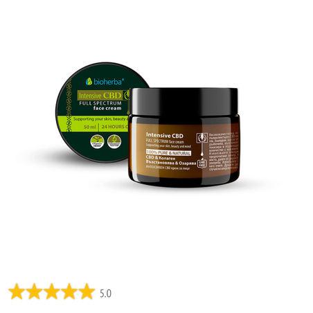 Интензивен CBD крем за лице, с Колаген, Възстановява & Озарява, 50мл, БИОХЕРБА