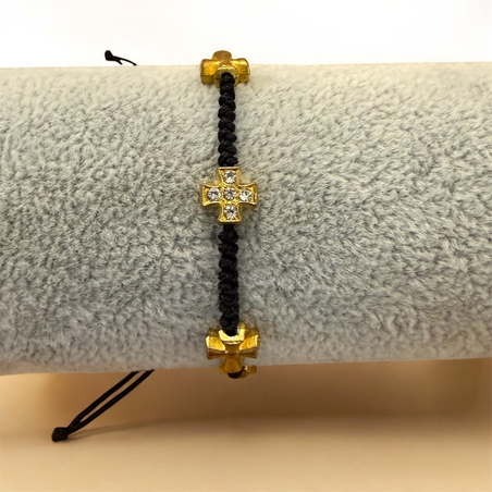 Православна гривна с кръстове – черен конец и златисти елементи