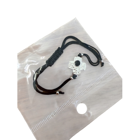 Сребърна гривна 925 с кръст и черен конец