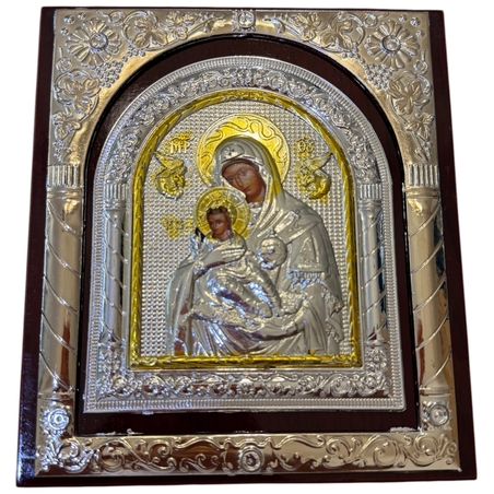 Посребрена икона Света Богородица с Младенеца – декоративна рамка