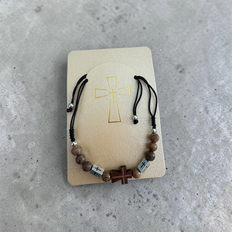 Православна гривна с дървени мъниста и кръст