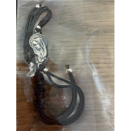 Сребърна гривна 925 с икона Богородица – черен конец