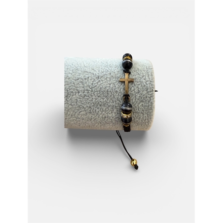 Гривна с православен кръст и черни мъниста