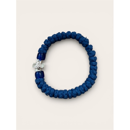 Ръчно плетена синя православна гривна с кръст